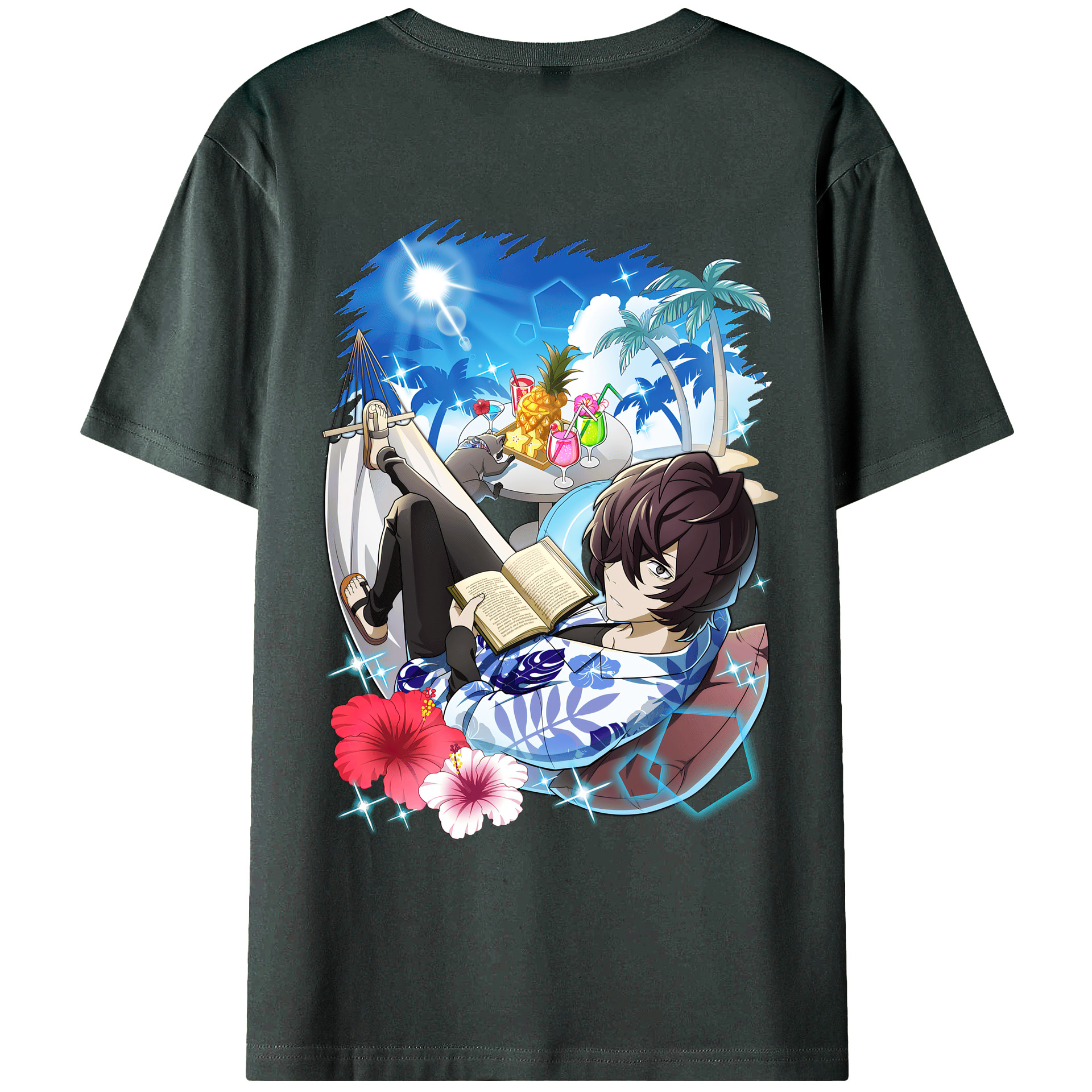 （画像用） 文豪ストレイドッグス Bungo Stray Dogs 綿100％ メンズ半袖Tシャツ（バックプリント） 通気性